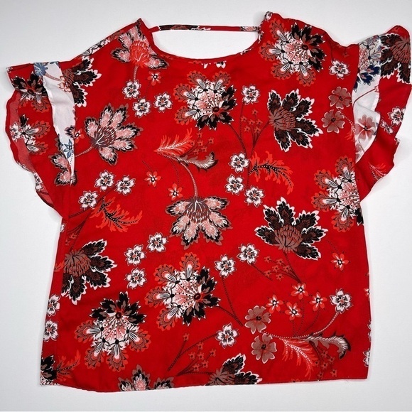Como Vintage Top Blouse Boho Peasant Hippie Office Summer Floral Career Red - Picture 1 of 11